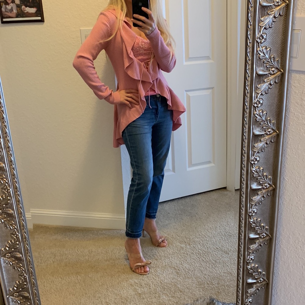 🌸 Pink waterfall Cardigan pink M🌸 NWOT